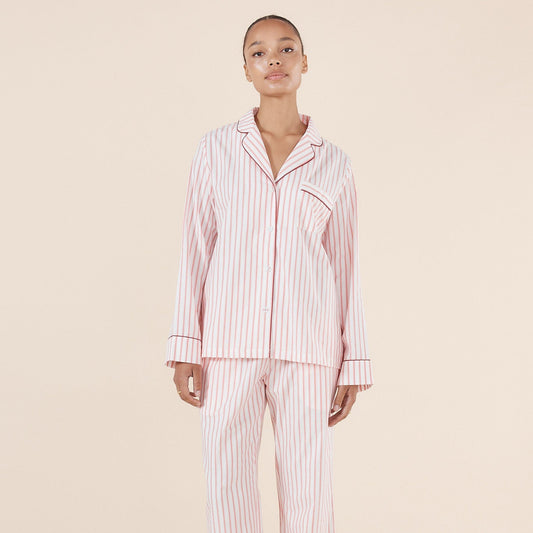 Octavia Cotton PJ Set - Burgundy Stripe
