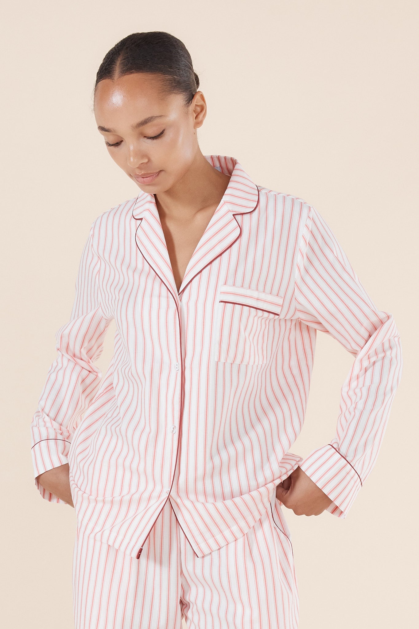 Octavia Cotton PJ Set - Burgundy Stripe