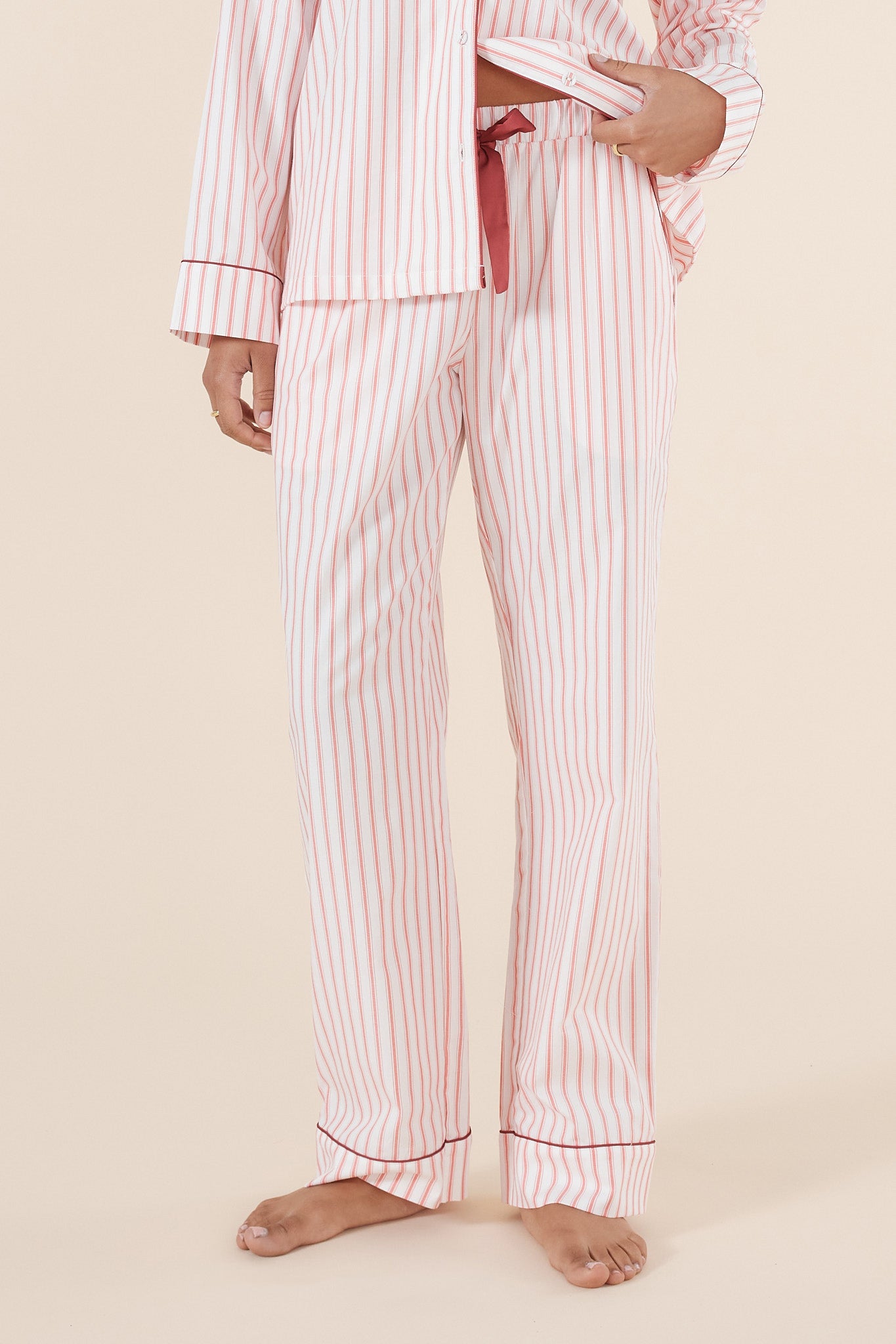 Octavia Cotton PJ Set - Burgundy Stripe