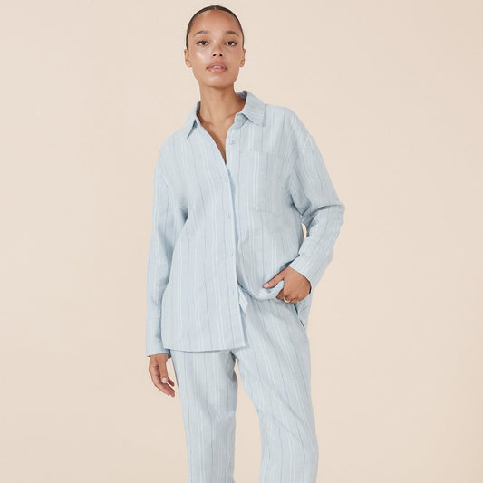 Amelie Brushed Cotton PJ Set - Blue Stripe