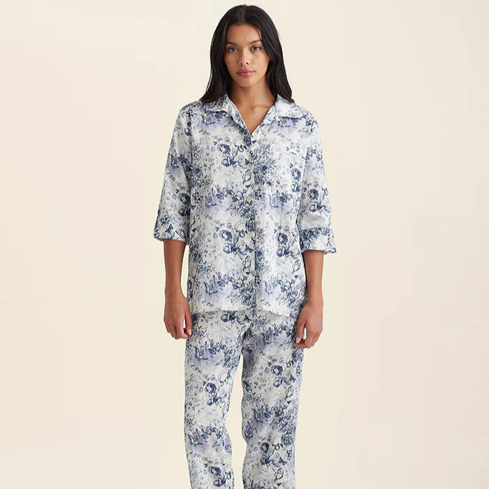 Toile De Jouy Crop PJ Set - White/ French Blue