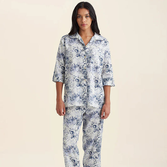 Toile De Jouy Crop PJ Set - White/ French Blue