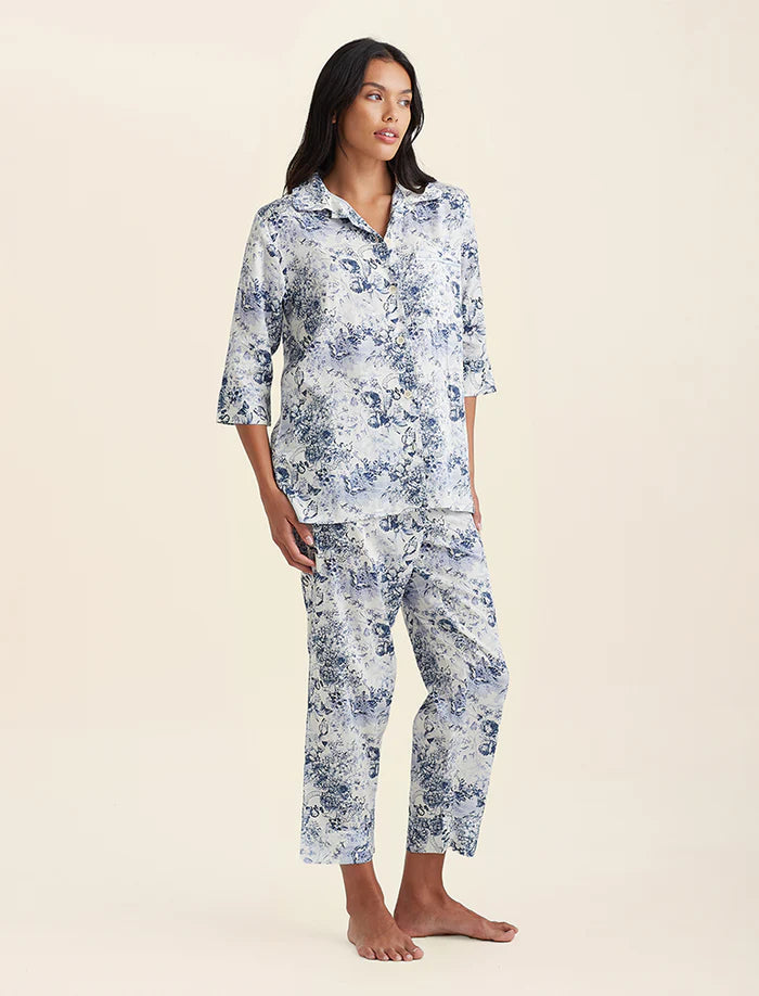 Toile De Jouy Crop PJ Set - White/ French Blue
