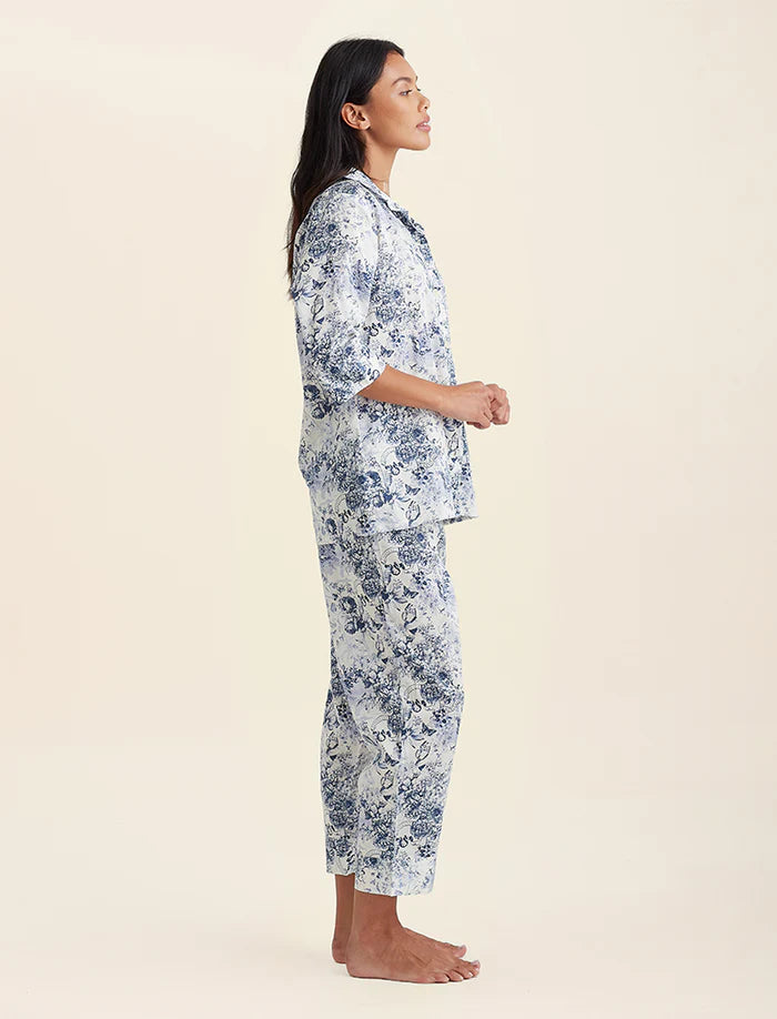 Toile De Jouy Crop PJ Set - White/ French Blue