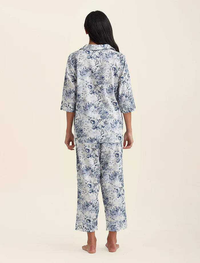 Toile De Jouy Crop PJ Set - White/ French Blue