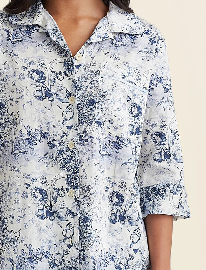 Toile De Jouy Crop PJ Set - White/ French Blue