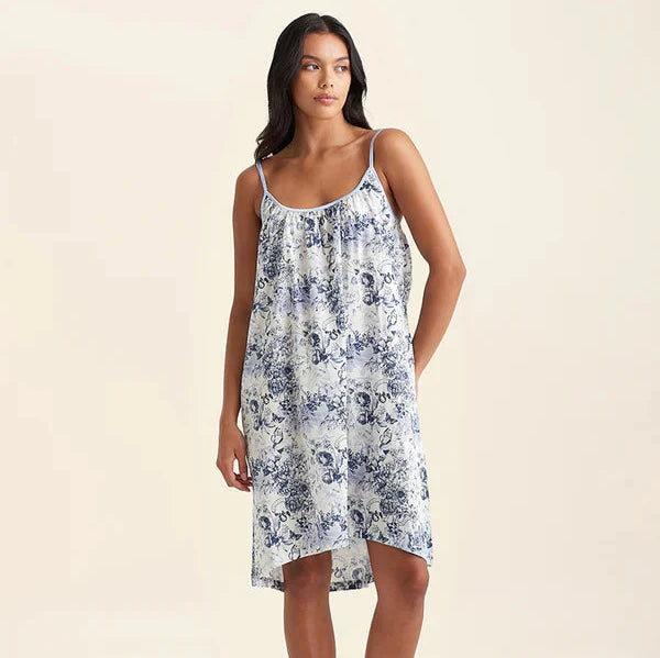 Toile De Jouy Strappy Nightie - Blue/White