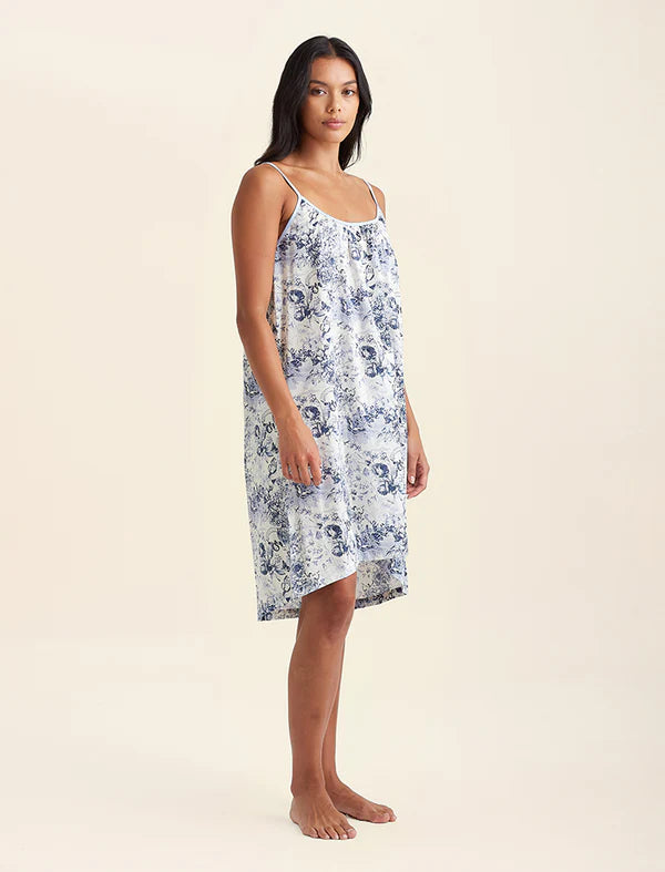 Toile De Jouy Strappy Nightie - Blue/White