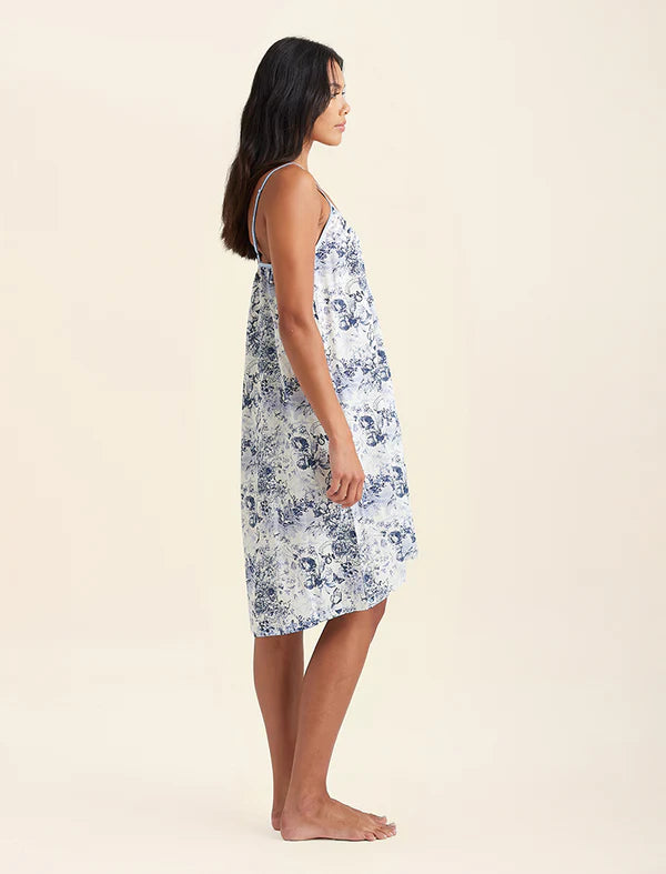 Toile De Jouy Strappy Nightie - Blue/White