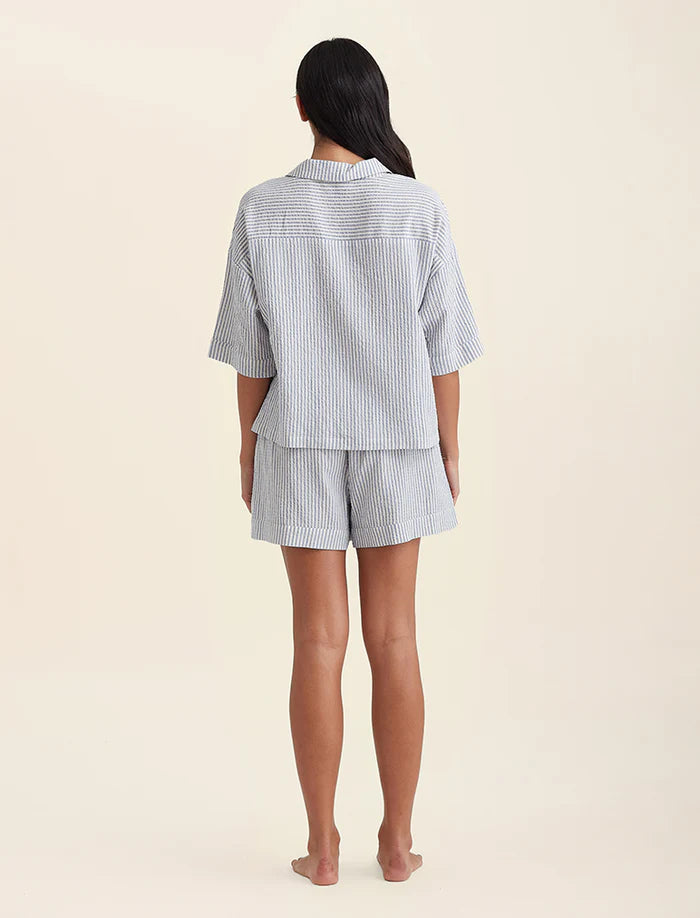 Sabine Seersucker Stripe Boxer PJ Set - French Blue