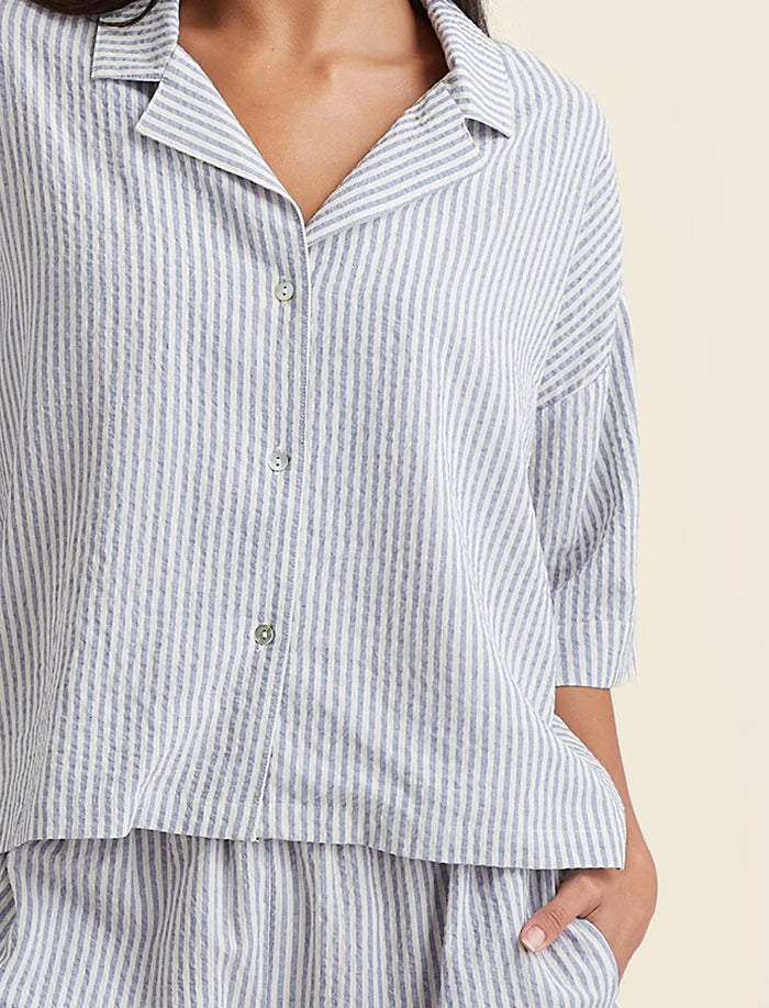 Sabine Seersucker Stripe Boxer PJ Set - French Blue