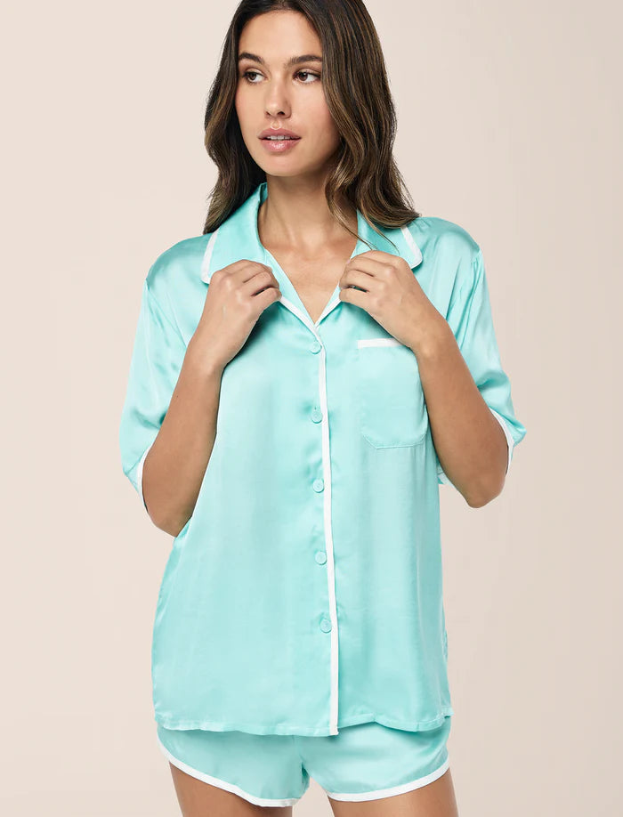 Annabelle Satin Boxer PJ set - Pale Turquoise