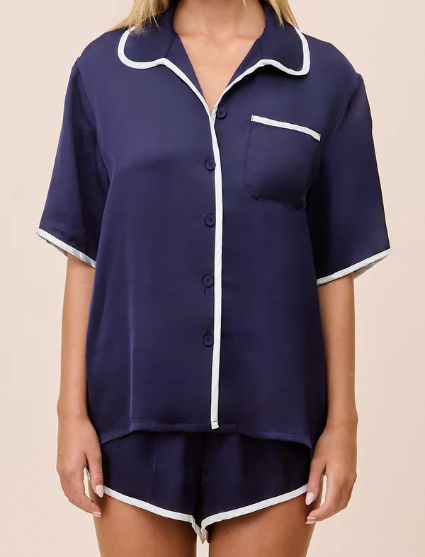 Annabelle Satin Boxer PJ set - Navy