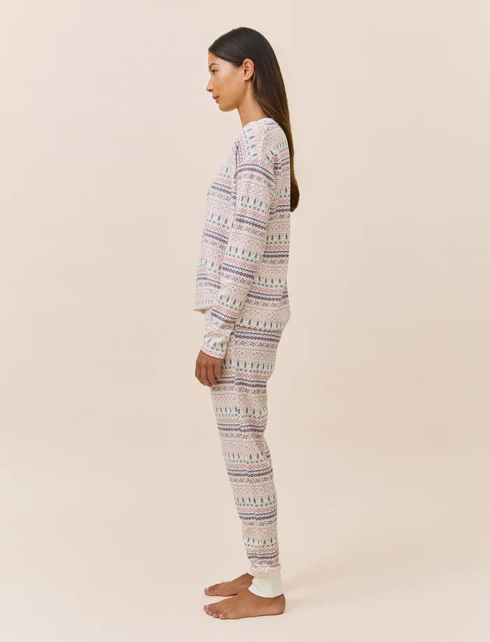 Fairisle Waffle Long Sleeve Top & Jogger PJ Set