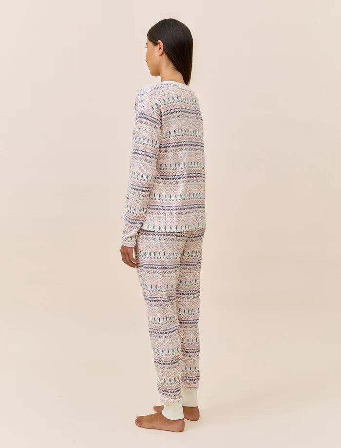 Fairisle Waffle Long Sleeve Top & Jogger PJ Set
