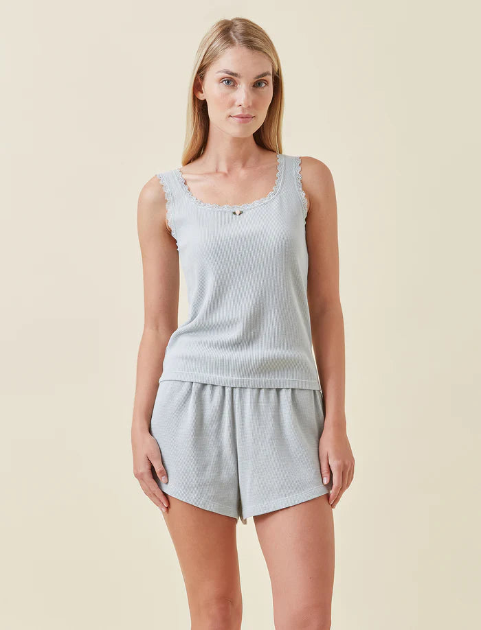 Claire Cotton Waffle Boxer PJ Set - Sage