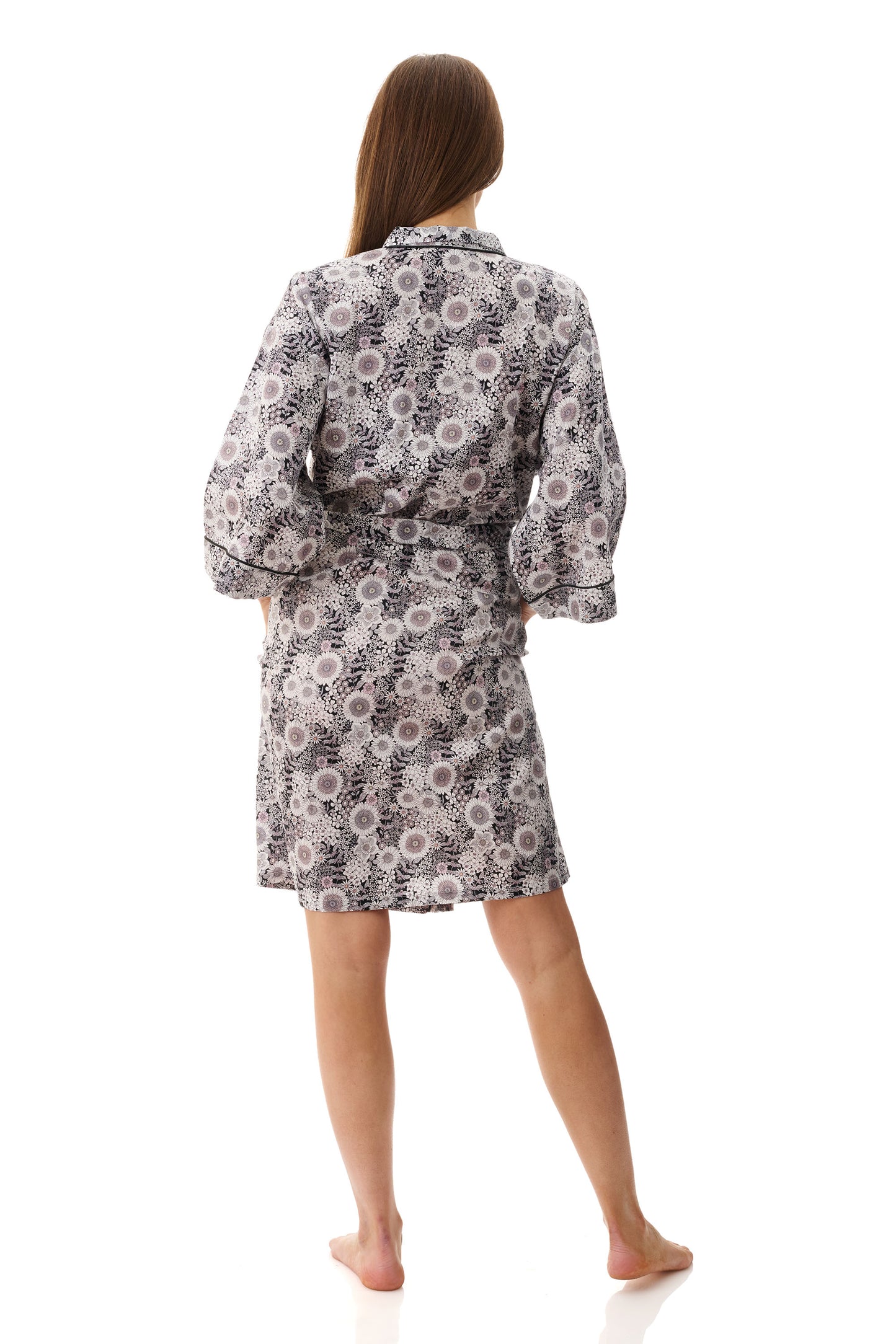 Quill Short Cotton Wrap - Black Floral