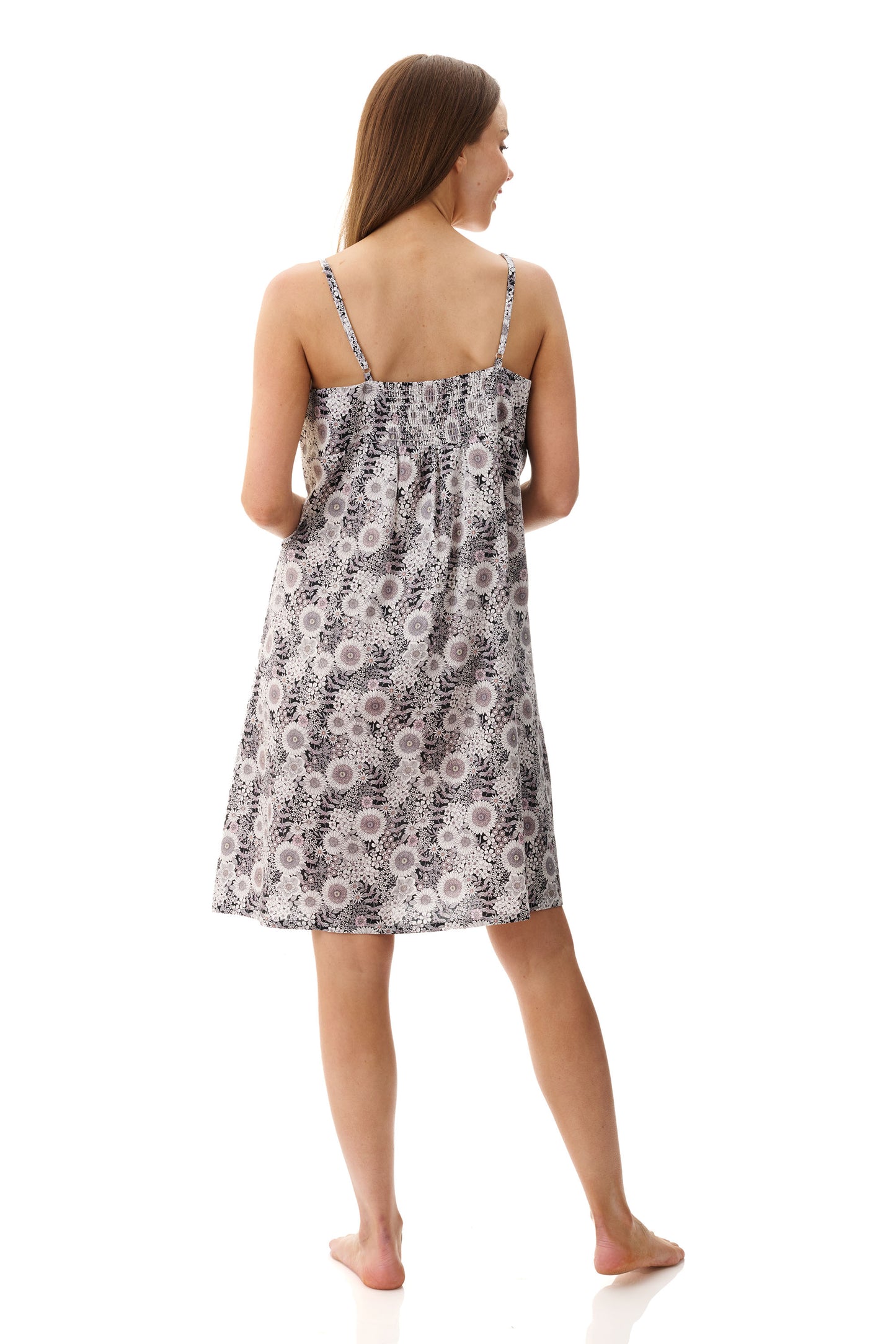 Quill Short Cotton Nightie - Black Floral