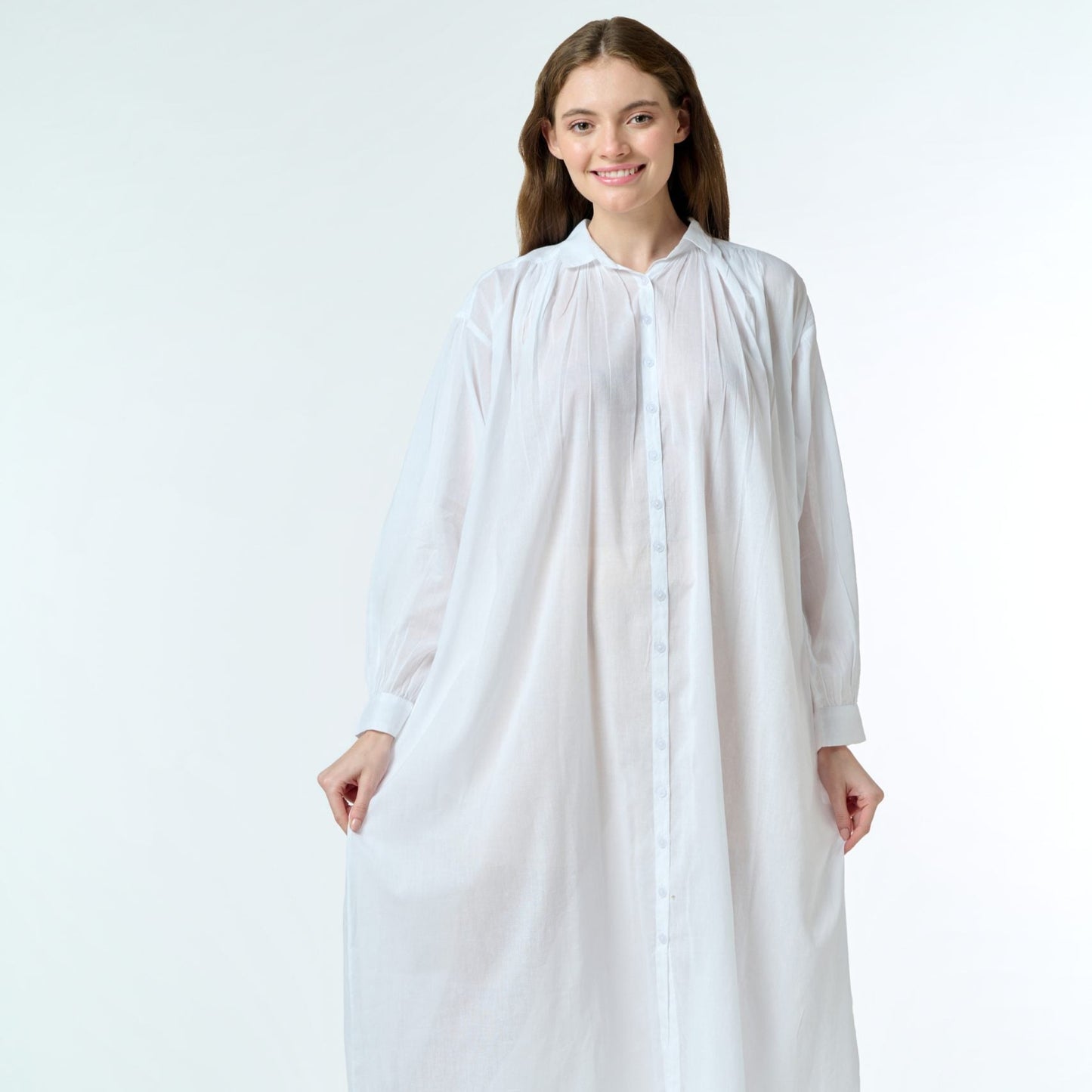Cotton Shirt Dress - White