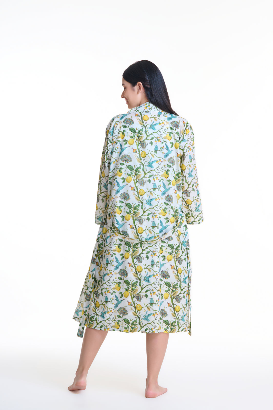 Cotton Wrap Robe - Floral Birds