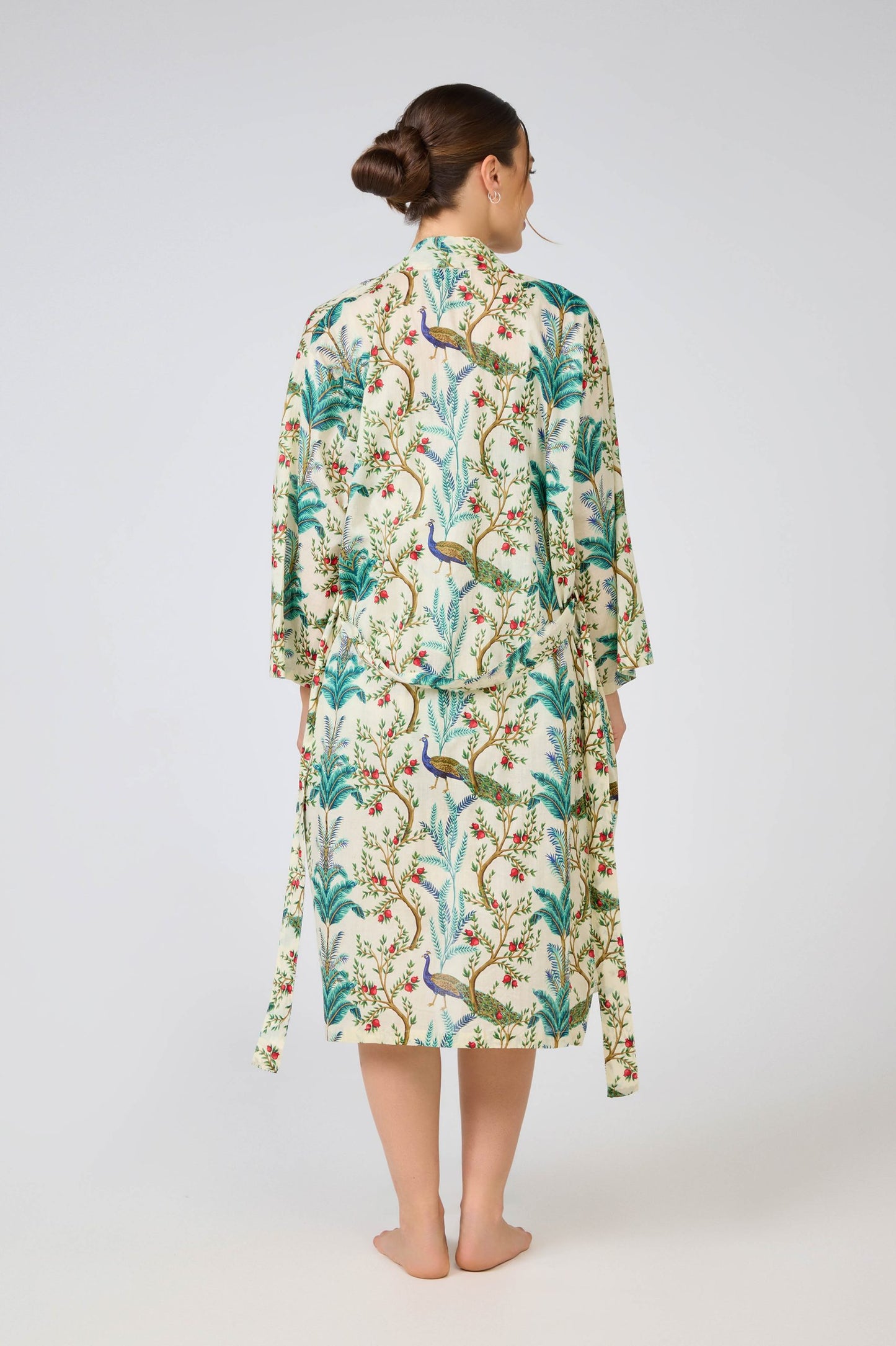 Cotton Wrap Robe - Peacock Floral