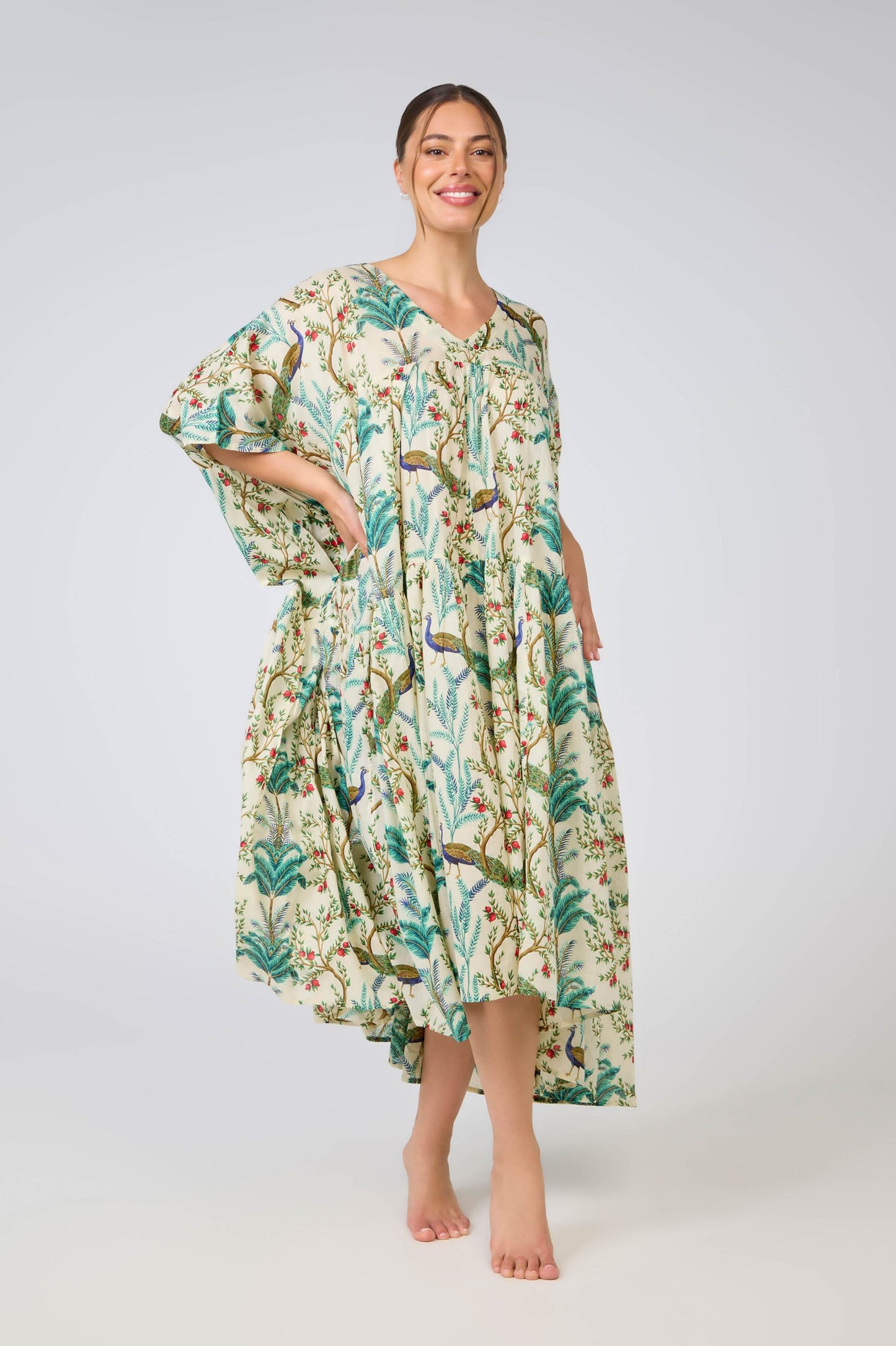 Cotton Nightie Dress - Peacock Floral