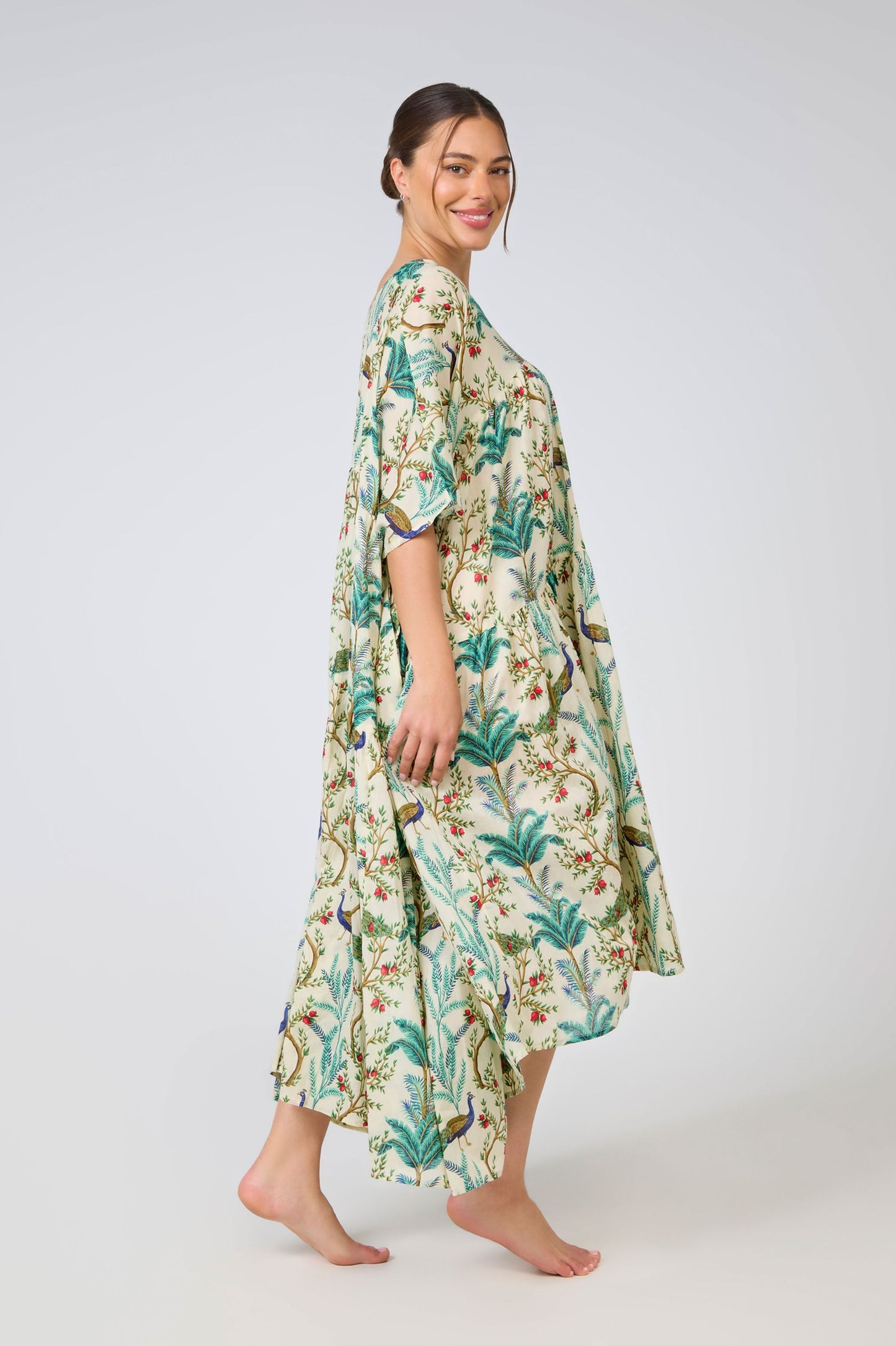 Cotton Nightie Dress - Peacock Floral