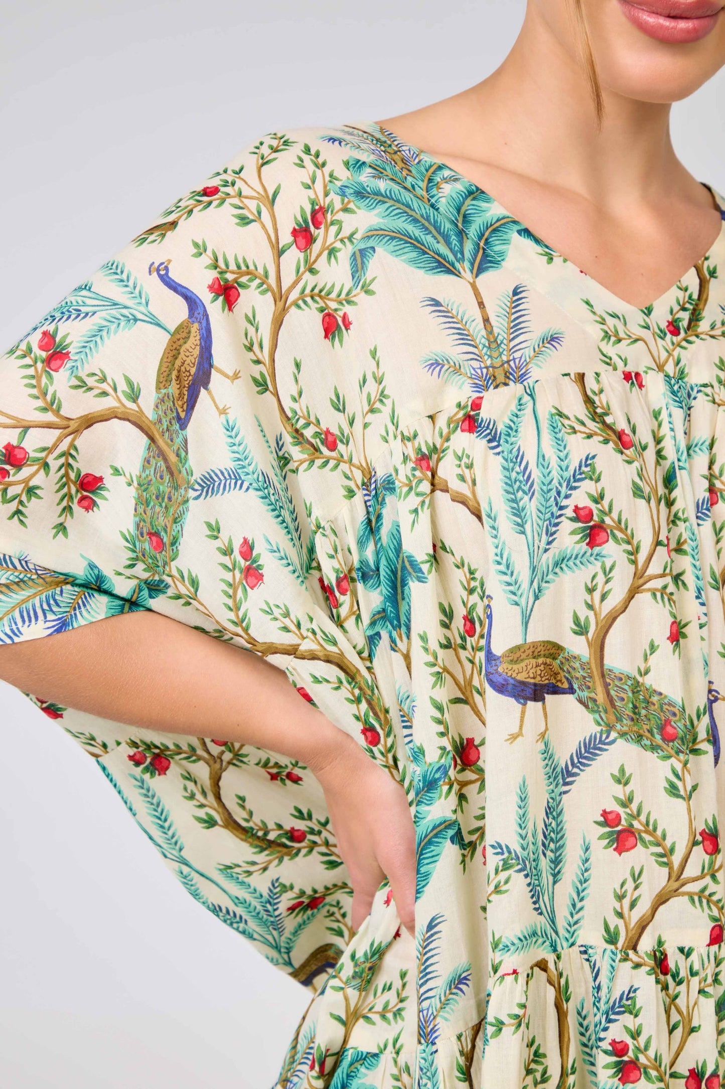 Cotton Nightie Dress - Peacock Floral