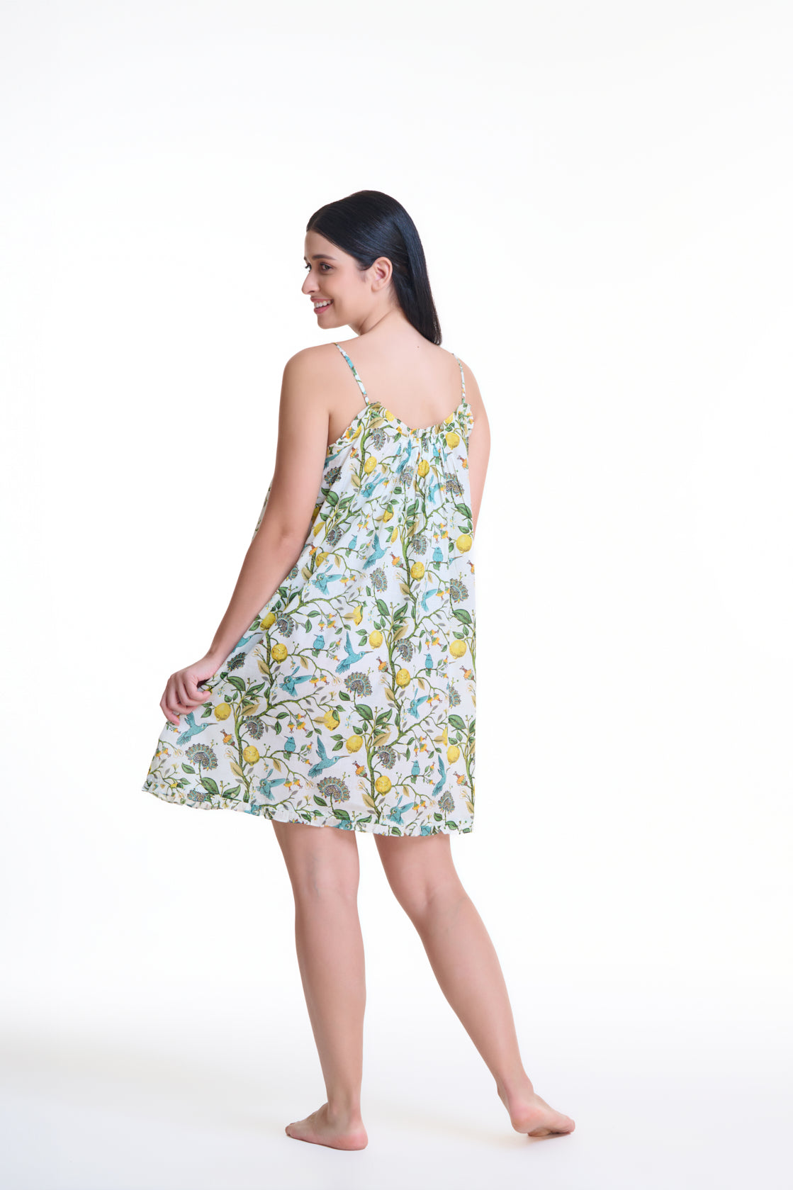 Cotton Short Nightie - Floral Birds