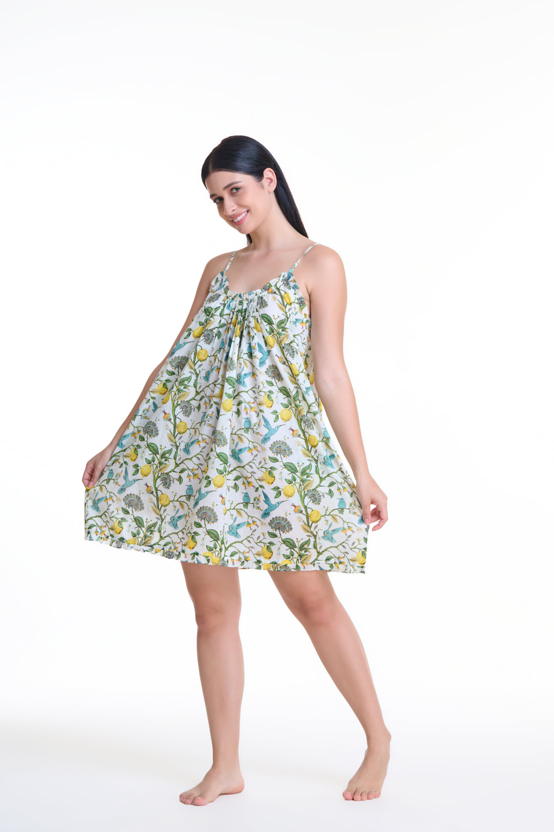 Cotton Short Nightie - Floral Birds