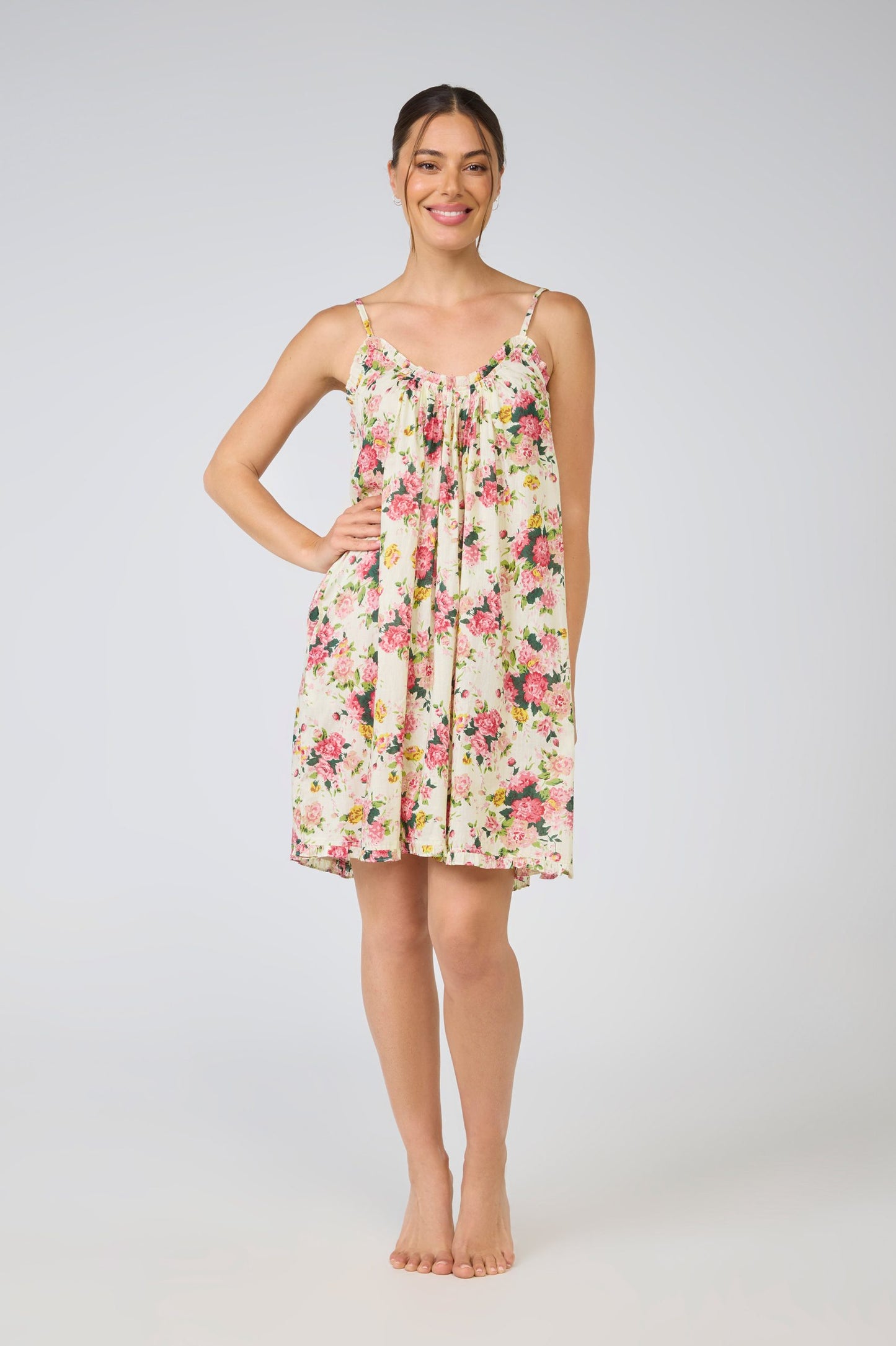 Cotton Short Nightie - Vintage Floral