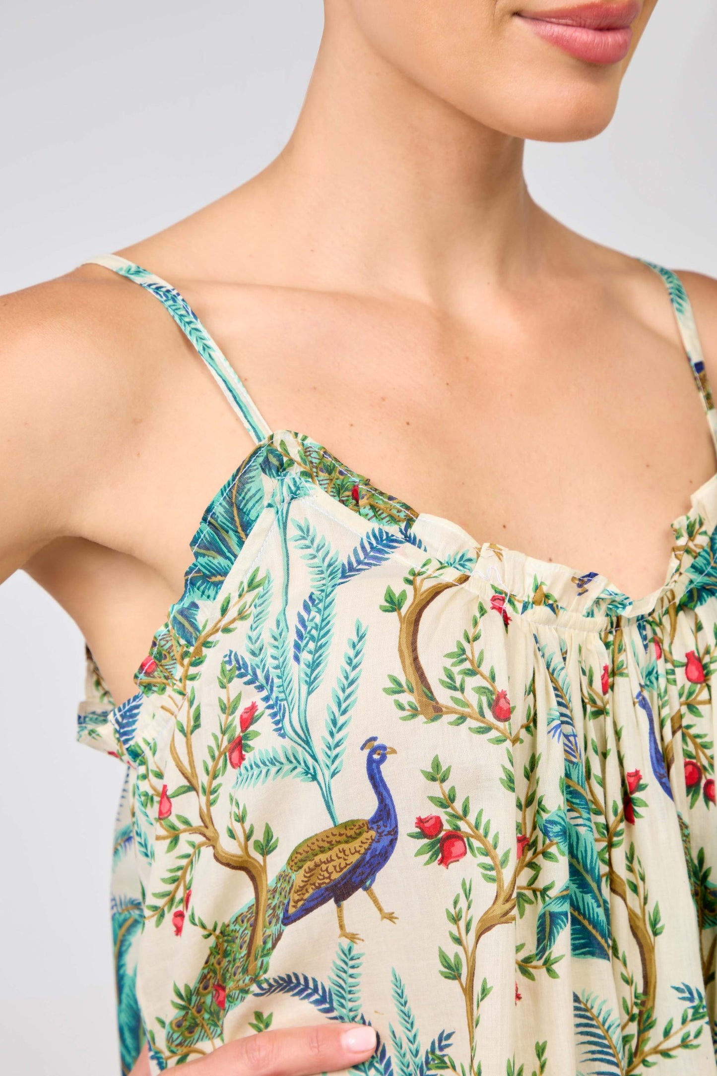 Cotton Short Nightie - Peacock Floral