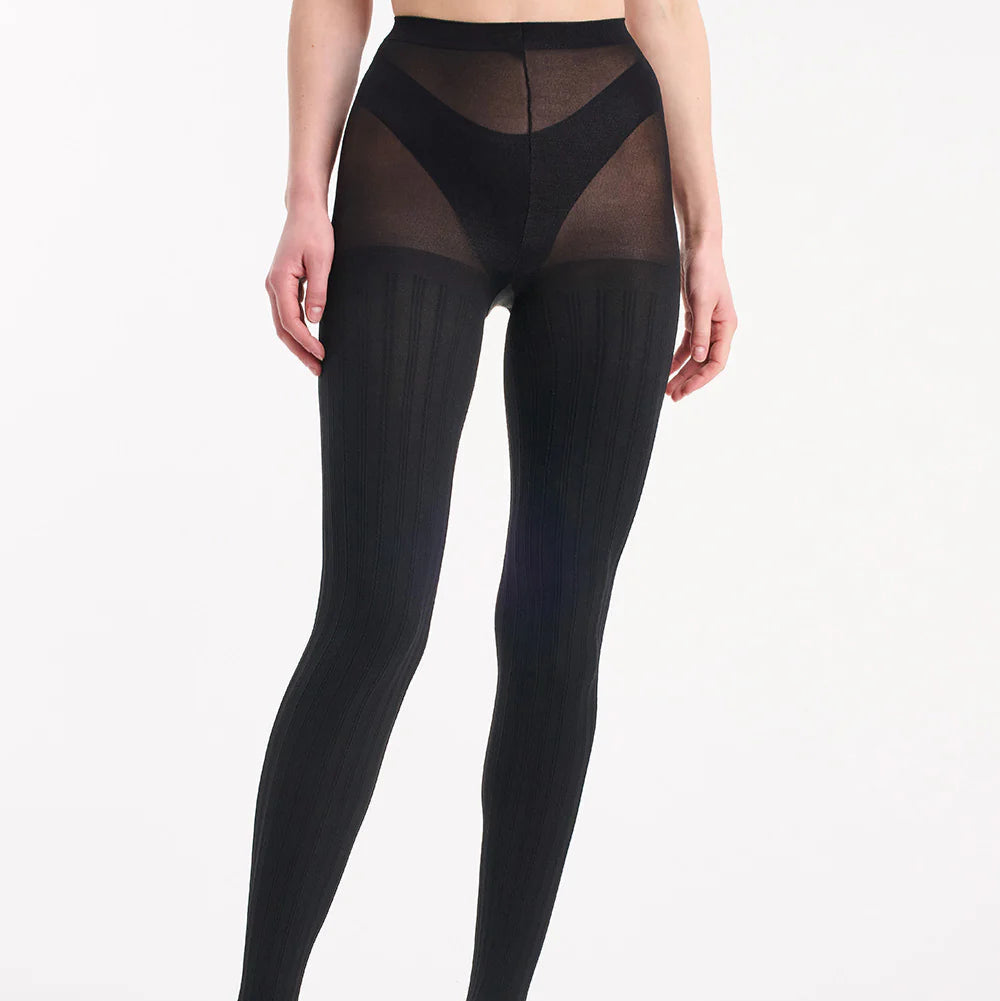 Cable Knit Tights - Black