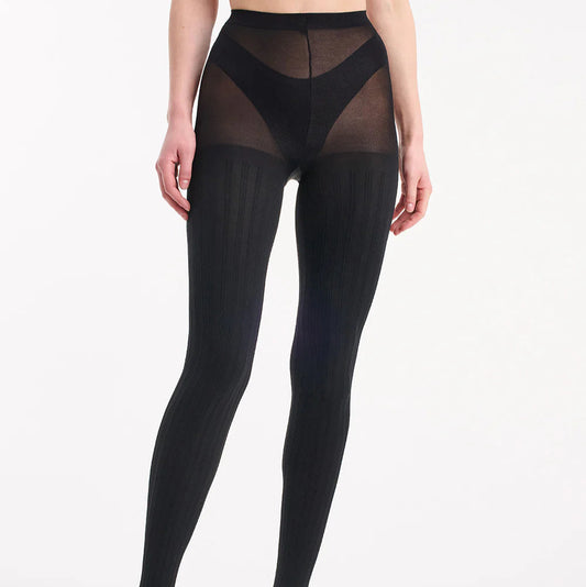 Cable Knit Tights - Black