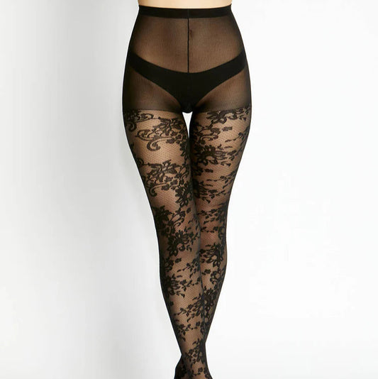 Francesca Floral Motif Tights - Black
