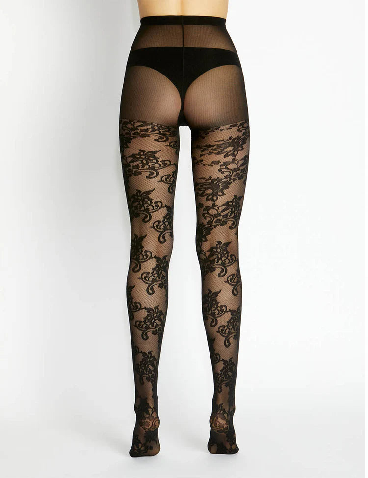 Francesca Floral Motif Tights - Black
