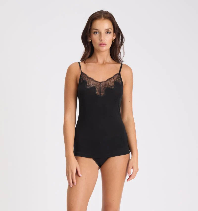 Silk Jersey Lace Camisole - Black