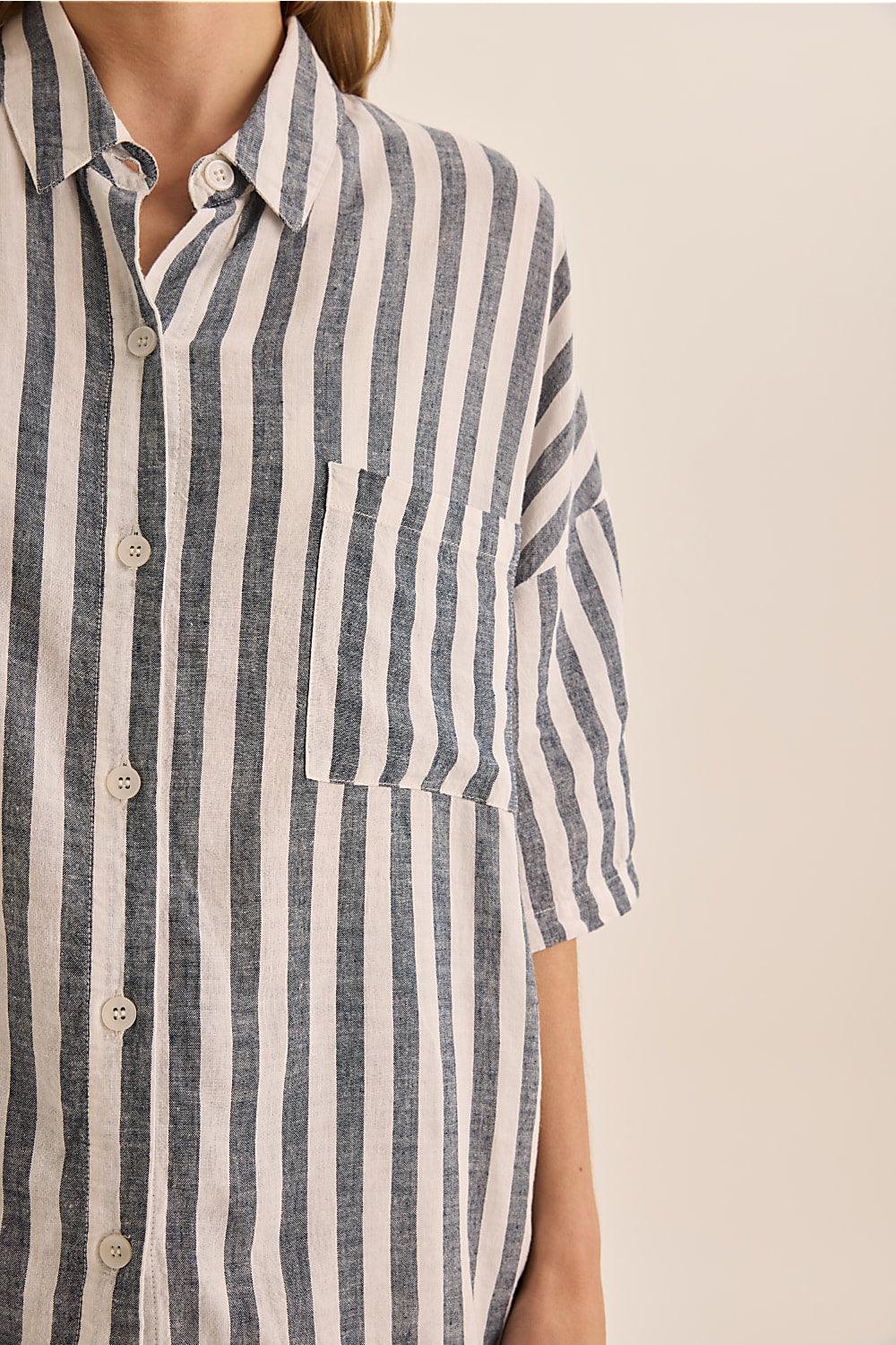 Evie Linen Stripe PJ Set - Navy