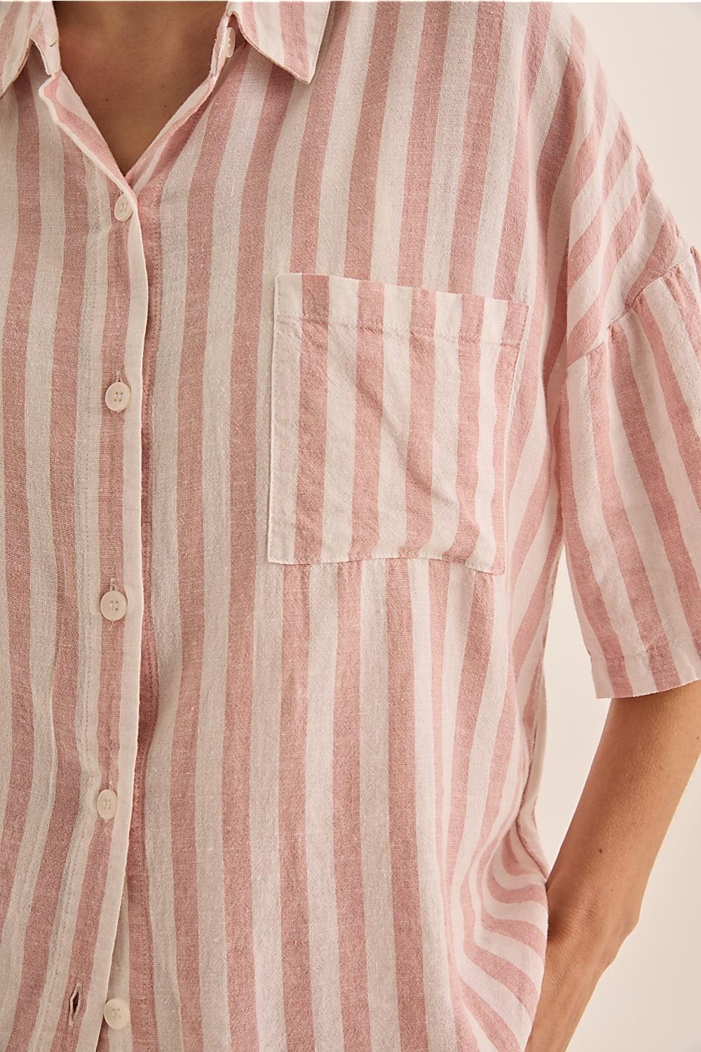 Evie Linen Stripe PJ Set - Pink