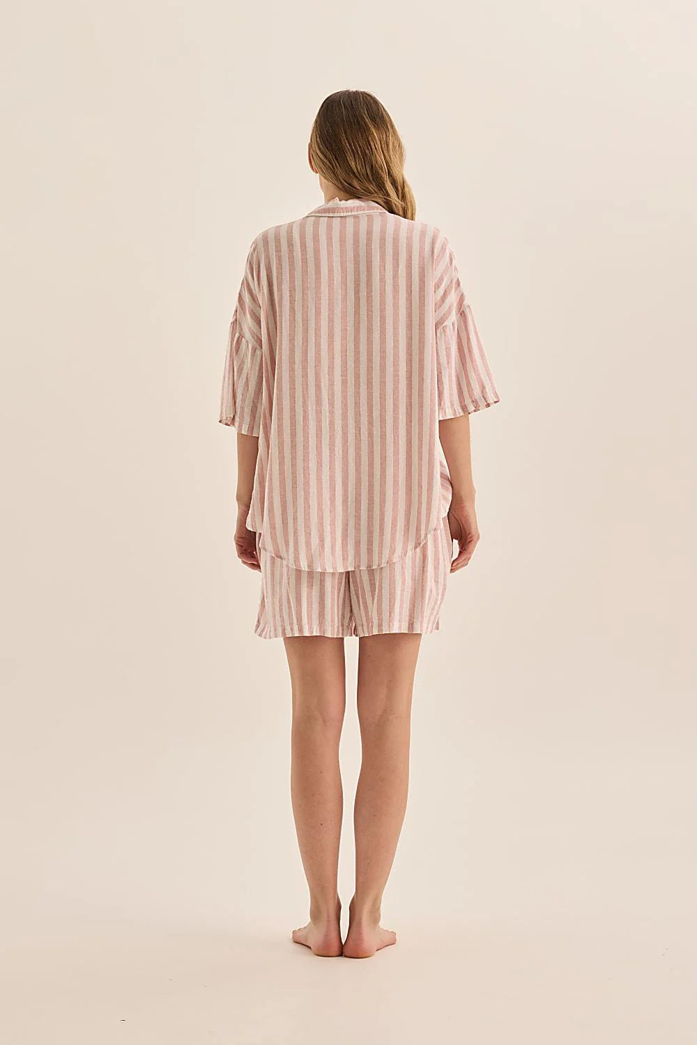 Evie Linen Stripe PJ Set - Pink