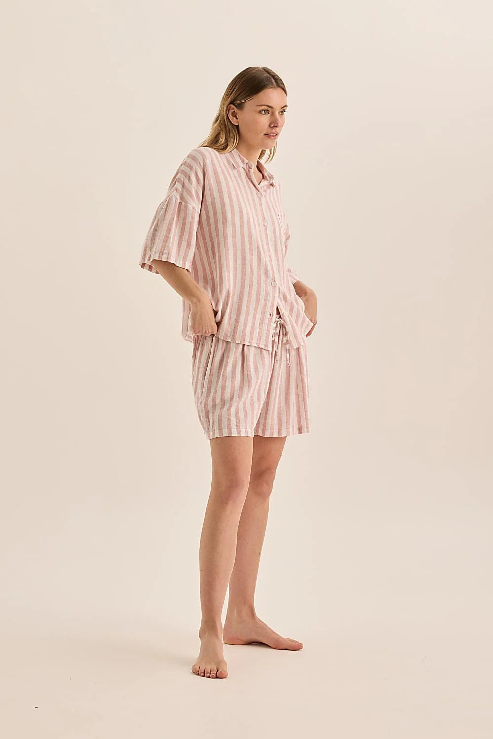 Evie Linen Stripe PJ Set - Pink