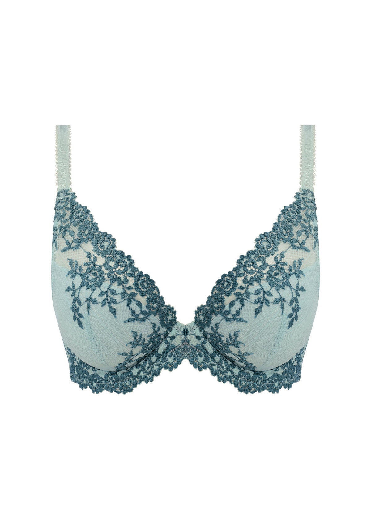 Embrace Lace Underwire Plunge Bra - Eggshell/Brittany Blue