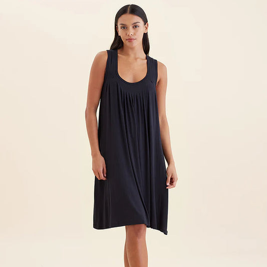 Kate Modal Soft Pleat Front Nightie - Black