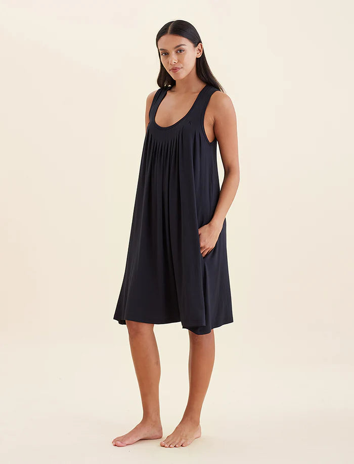 Kate Modal Soft Pleat Front Nightie - Black