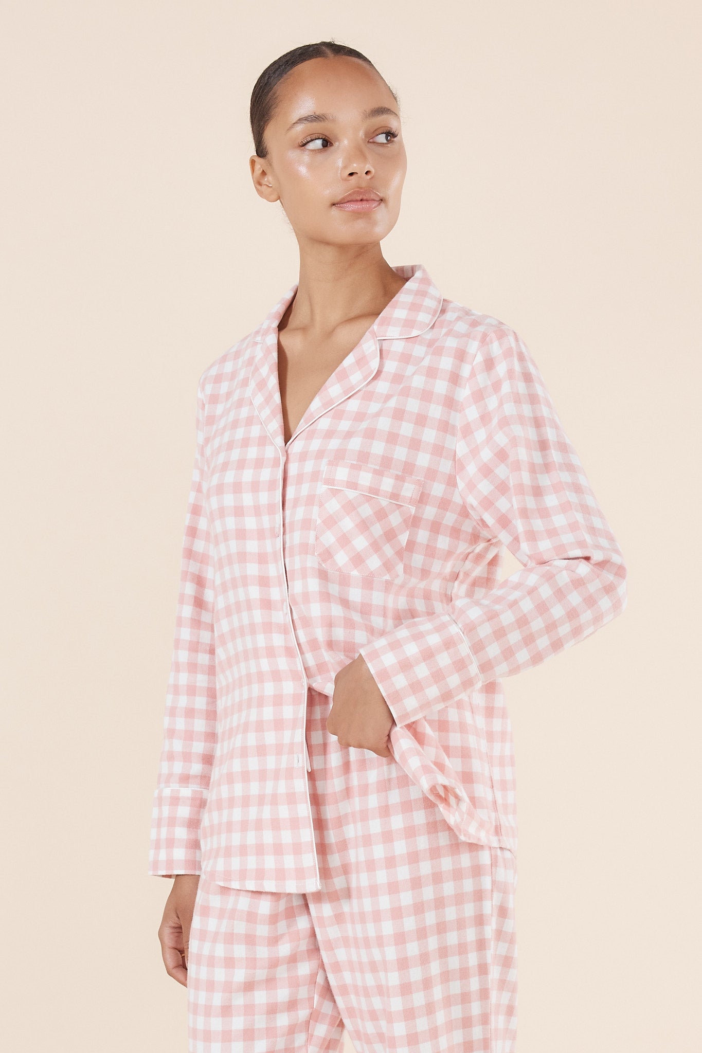 Juliette Brushed Cotton PJ Set - Pink Gingham