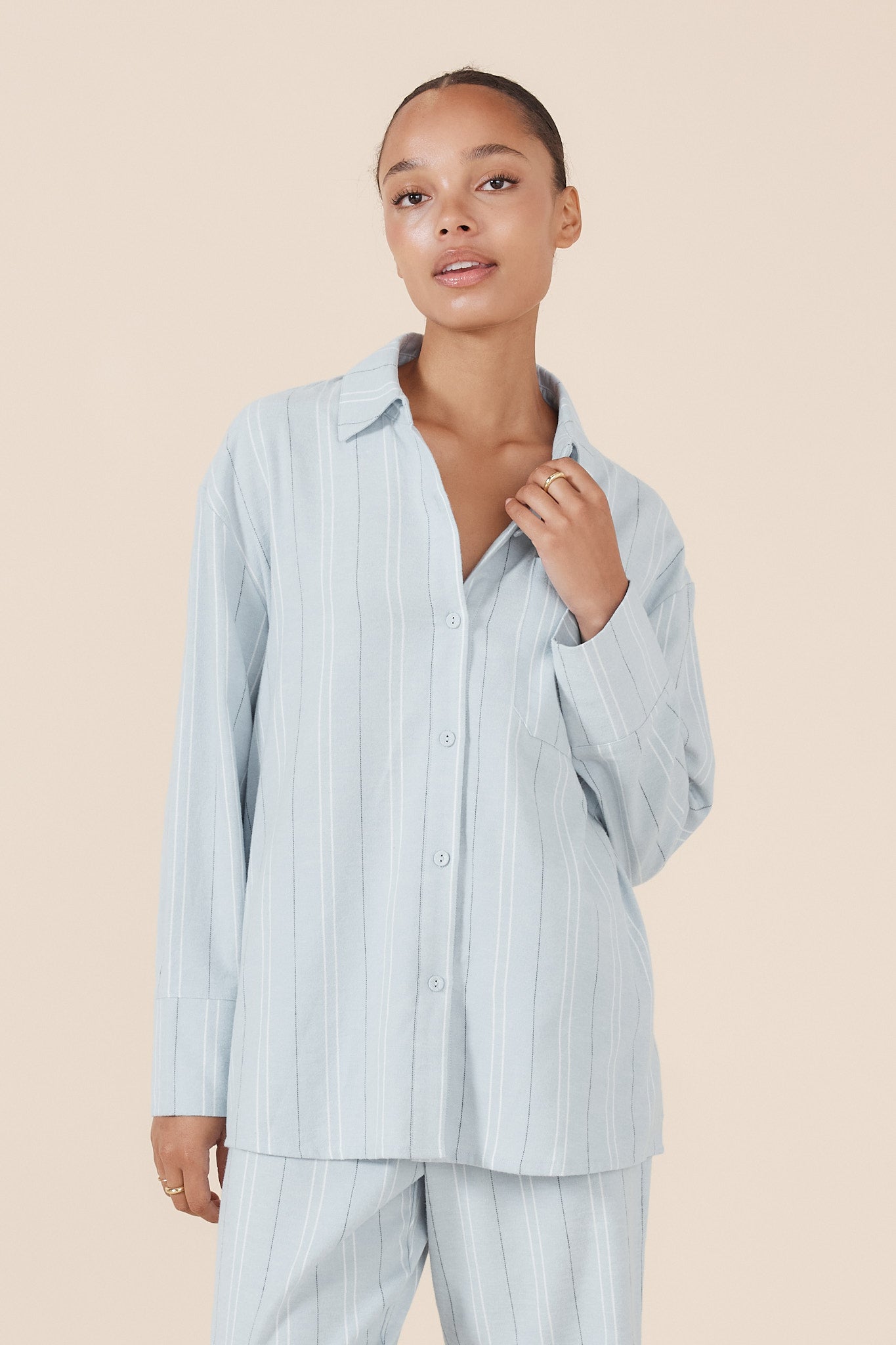 Amelie Brushed Cotton PJ Set - Blue Stripe