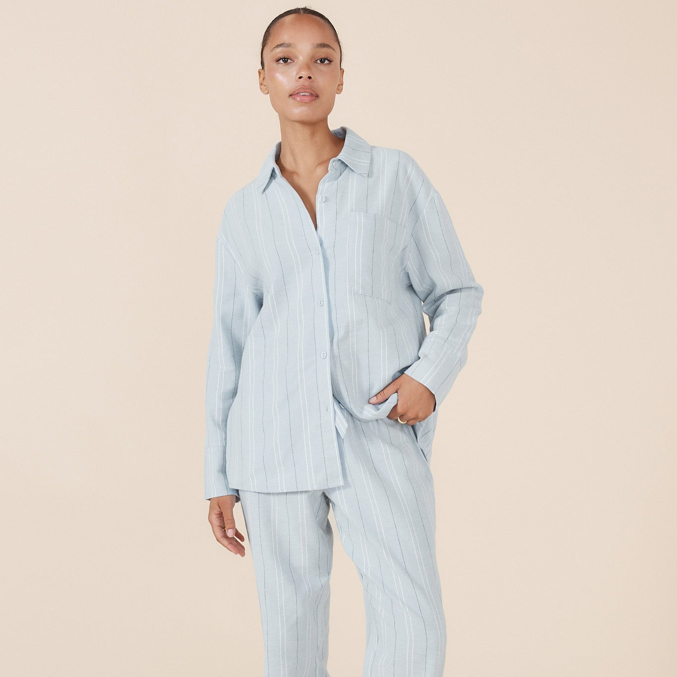 Amelie Brushed Cotton PJ Set - Blue Stripe