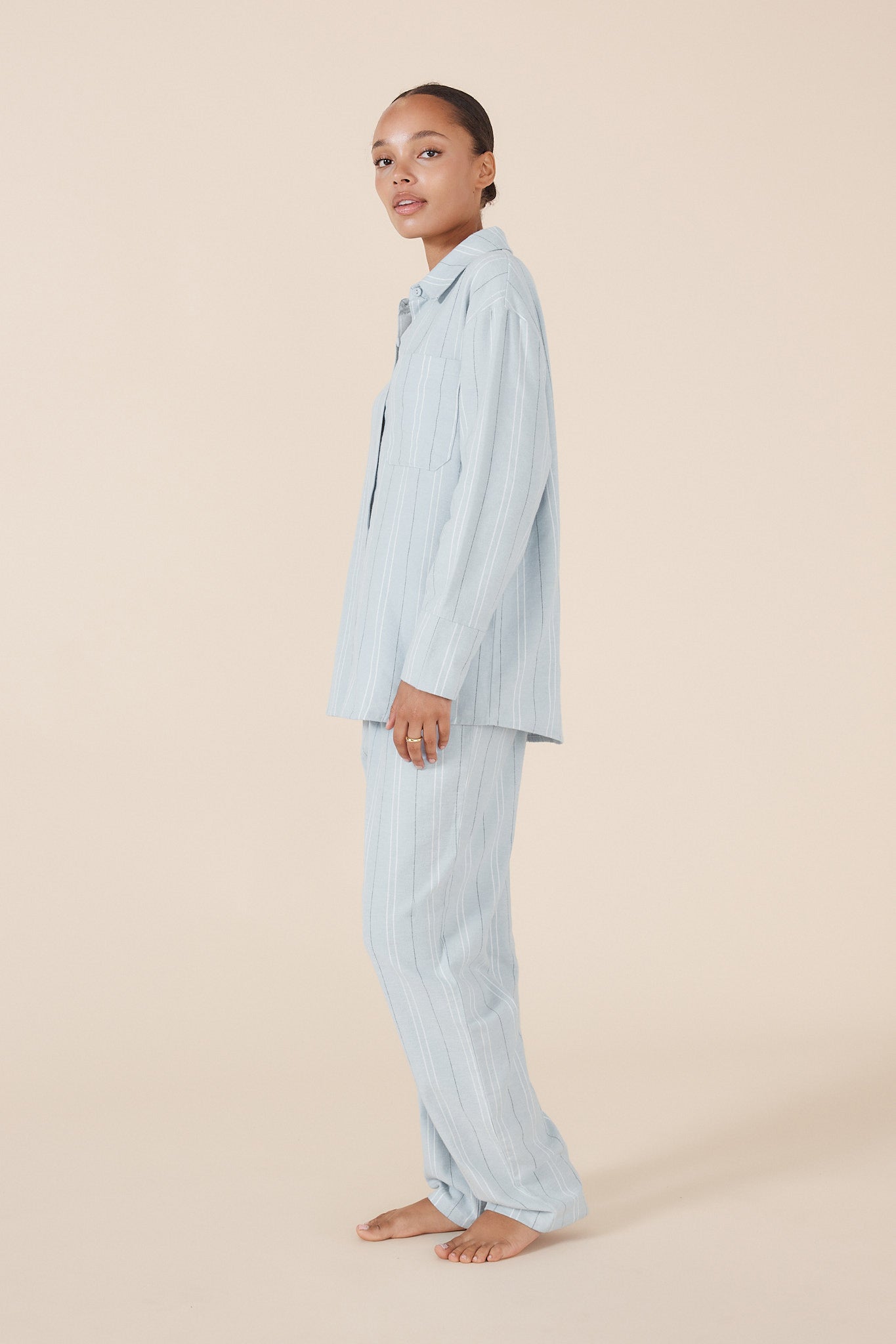 Amelie Brushed Cotton PJ Set - Blue Stripe