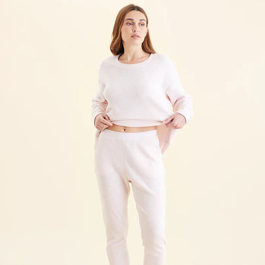 Super Soft Waffle Exposed Elastic Jogger - Rose
