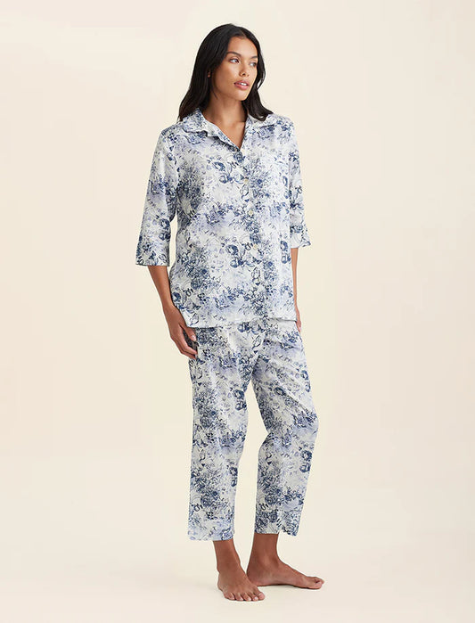 Toile De Jouy Crop PJ Set - White/ French Blue